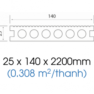 Sàn gỗ nhựa ngoài trời lỗ tròn dài 2m2 K140T25X2.2M