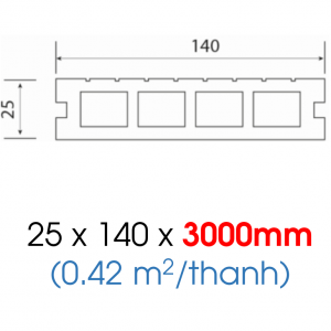 Sàn gỗ nhựa ngoài trời lỗ vuông  dài 3m 3K140V25X3M