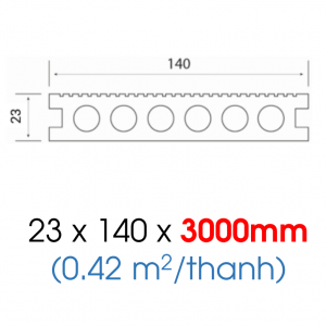 Sàn gỗ nhựa ngoài trời 2 da lỗ tròn dài 3m 2D140X23