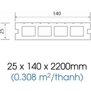 Sàn gỗ nhựa ngoài trời lỗ vuông  dài 2m2 K140V25X2.2M